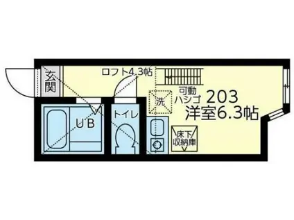 ユナイト田浦ロペス・ホルティージョ(ワンルーム/2階)の間取り写真