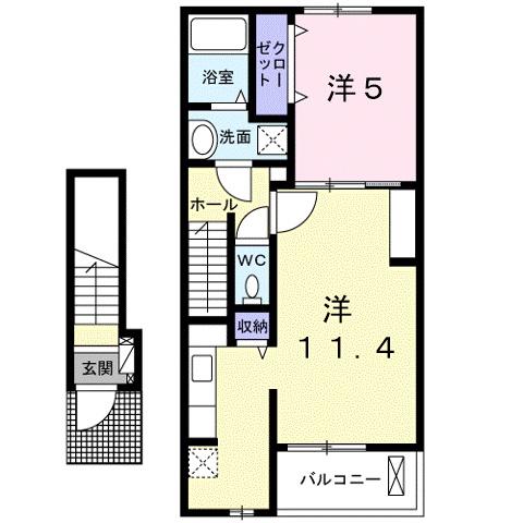 ラッフィナート(1LDK/2階)の間取り写真