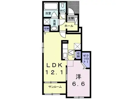 ゼストI(1LDK/1階)の間取り写真
