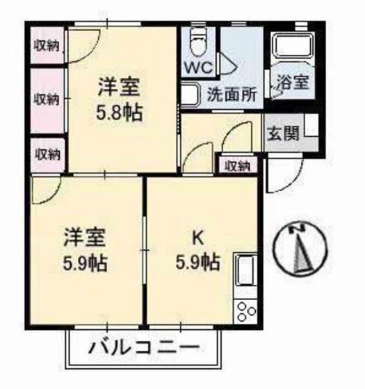 マイコート中庄(2K/2階)の間取り写真