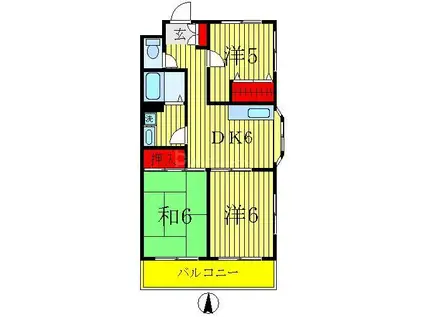 ラ・ポールお花茶屋(3DK/5階)の間取り写真