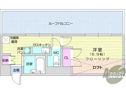 ロイヤルヒルズ泉崎(1K/4階)の間取り写真