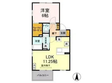 フェリスタ経塚(1LDK/2階)の間取り写真