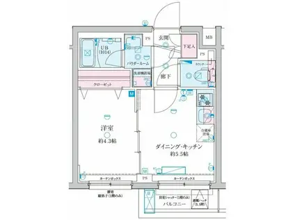 GENOVIA京成立石V(1DK/4階)の間取り写真