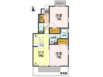 クラウンヒルC(2DK/1階)の間取り写真