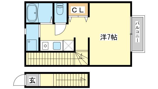 山陽電鉄網干線 山陽天満駅 徒歩15分 2階建 築6年(1K/2階)の間取り写真