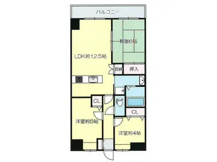 ロイヤルシャトー長者町(3LDK/5階)の間取り写真