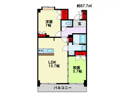ルワージュ八幡駅前I(2LDK/6階)の間取り写真