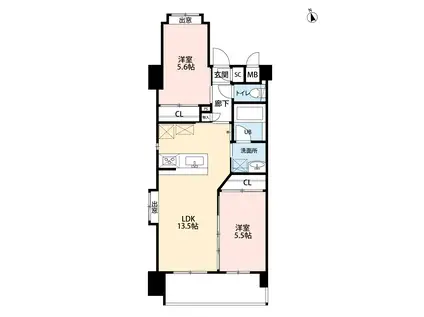 ウイングス西本町(2LDK/5階)の間取り写真