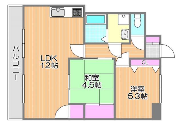 サンシャイン上道(2LDK/7階)の間取り写真