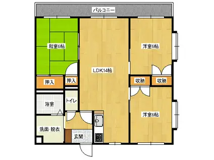 ワールドハイツ(3LDK/3階)の間取り写真