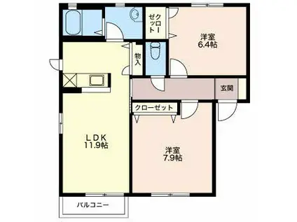 セピアコート西河原A棟(2LDK/1階)の間取り写真