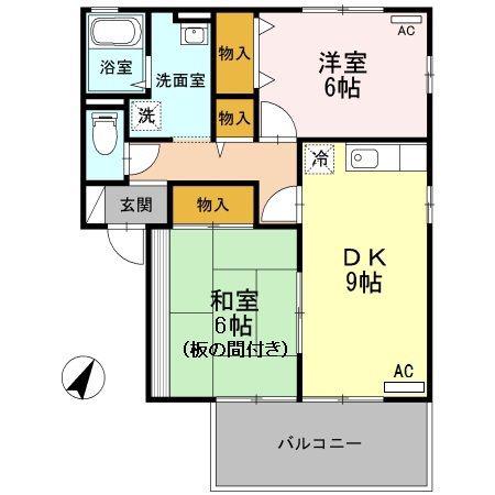 サニーコートA(2DK/2階)の間取り写真