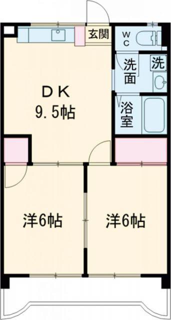 サニーフラット久米(2DK/4階)の間取り写真
