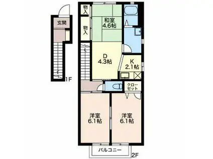 フレンズ(3DK/2階)の間取り写真