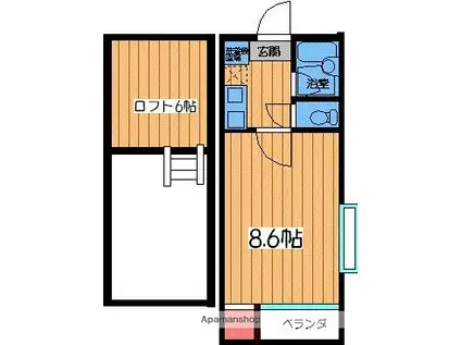 フレンドヒルズII(1K/1階)の間取り写真