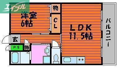 サンライト富田(1LDK/2階)の間取り写真
