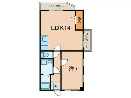 ユートピア魚住(1LDK/4階)の間取り写真