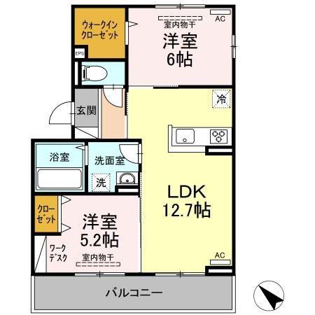 グランド城泉(2LDK/3階)の間取り写真