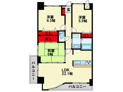 珪州館III(3LDK/4階)の間取り写真