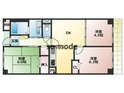 ドミールカメリア(3DK/3階)の間取り写真