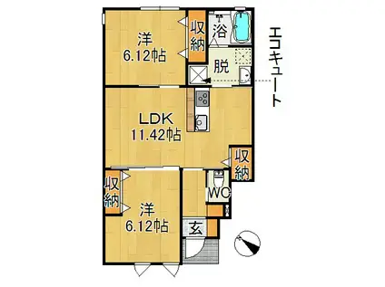 KSわとく A(2LDK/1階)の間取り写真