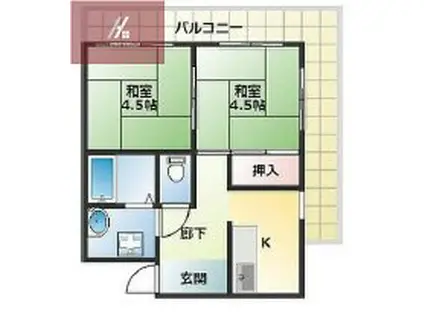 コーポイソダ(2K/2階)の間取り写真