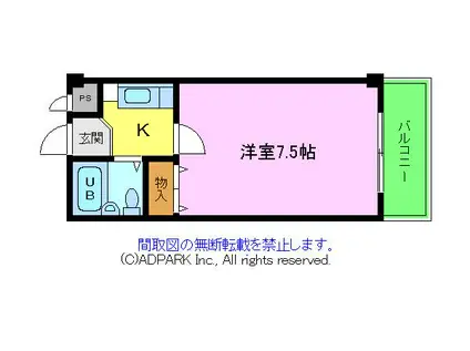 ロイヤルステート津久野(1K/2階)の間取り写真