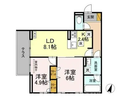 リシェスみのり台 A棟(2LDK/1階)の間取り写真
