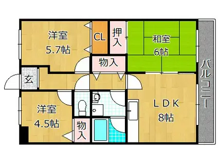 フリーディオ山之上(3LDK/2階)の間取り写真