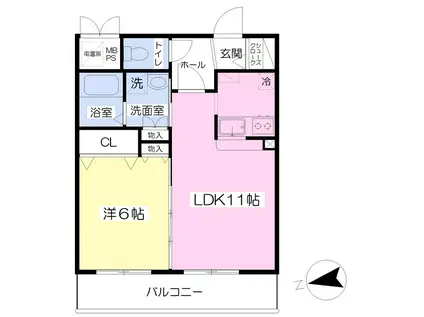 ビーナスハイム連坊(1LDK/4階)の間取り写真