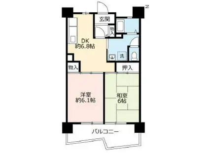 UR武庫川 6号棟(2DK/3階)の間取り写真
