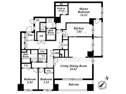 レイトンハウス横浜(3LDK/8階)の間取り写真