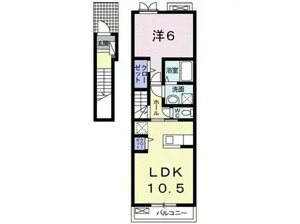 クラール鶴市A(1LDK/2階)の間取り写真