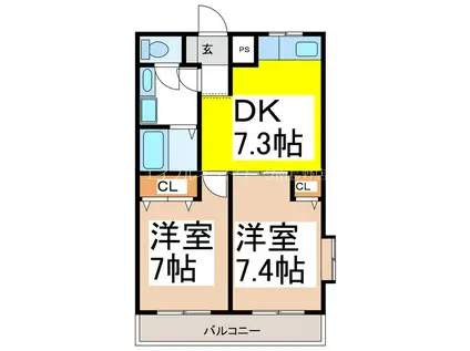 ラ・セゾンOB1(2DK/2階)の間取り写真