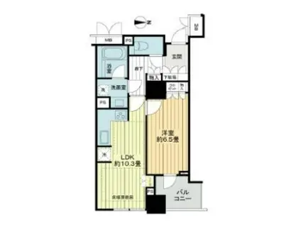 淀屋橋アップルタワーレジデンス(1LDK/26階)の間取り写真