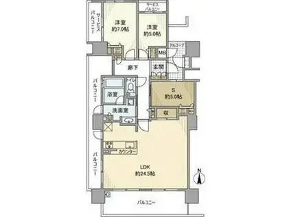 ブランズタワーマンション香里園ロジュマン(3LDK/8階)の間取り写真