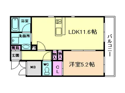 オーキッドコートB(1LDK/1階)の間取り写真