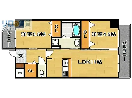 MANGOKUKEI(2LDK/3階)の間取り写真