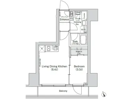 BELLE VUE 新橋(1LDK/11階)の間取り写真
