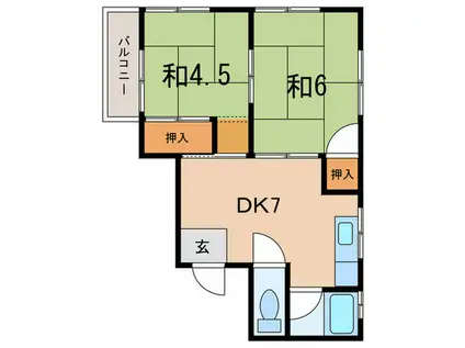 シャトーF(2DK/1階)の間取り写真