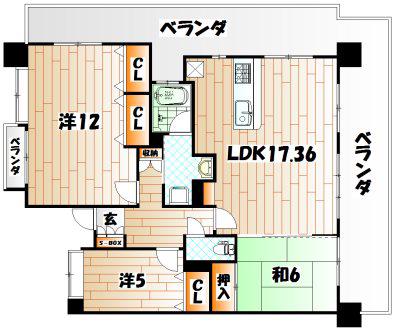エイルマンション香春口ロゼア(3LDK/14階)の間取り写真