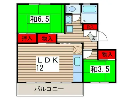 高洲第二団地(2LDK/4階)の間取り写真