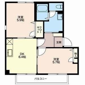 シャーメゾンWING A(2DK/1階)の間取り写真