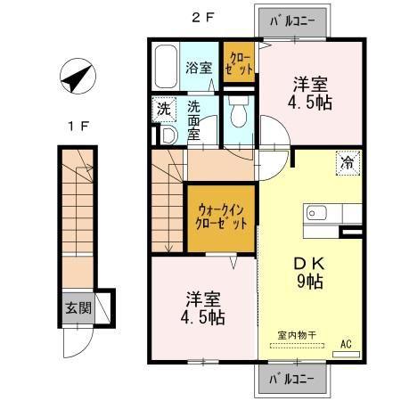 ウィット緑ヶ丘(2DK/2階)の間取り写真