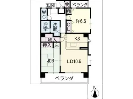リバーサイドステージ山王(2LDK/6階)の間取り写真
