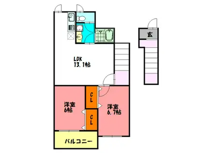 サニーガーデン(2DK/2階)の間取り写真
