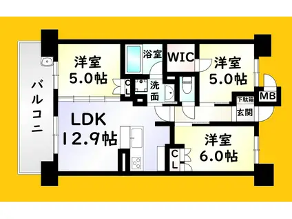 サンパーク企救丘グッラセ(3LDK/5階)の間取り写真