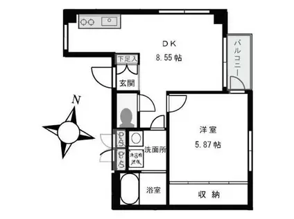 船橋YKマンション(1DK/2階)の間取り写真