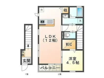 リーブルファイン算所1(1LDK/2階)の間取り写真
